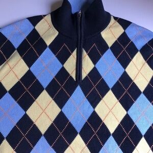 Brooks Brothers “346” navy 1 /4 zip colourful argyle Pima cotton pullover  Sz XL